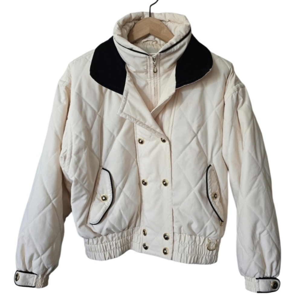 Vintage Passport Skiing Jacket Off White Womens Size Medium Quilted Full Zip